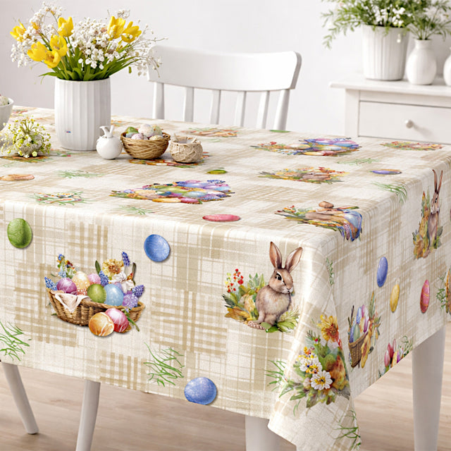 Påske Kurv – Påskevoksdug med harer og æggekurve