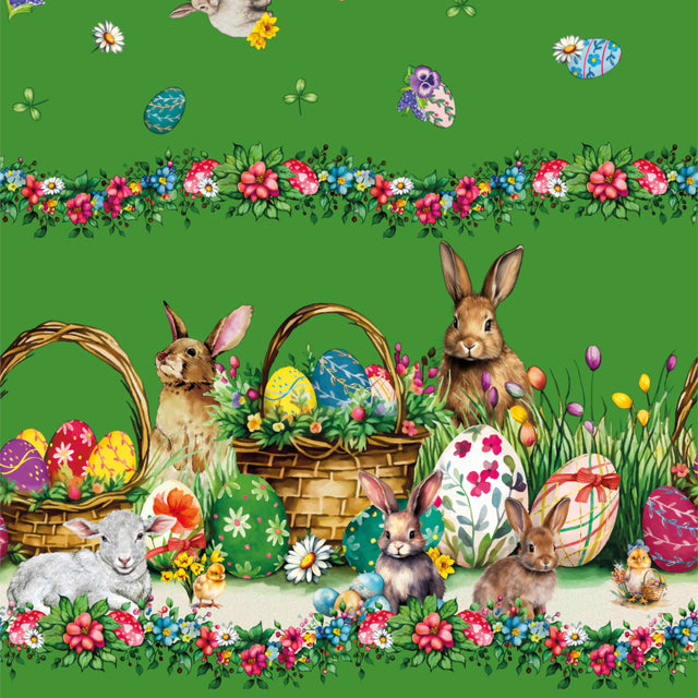 Påskelam Grøn – Påskevoksdug med lam og påskeharer