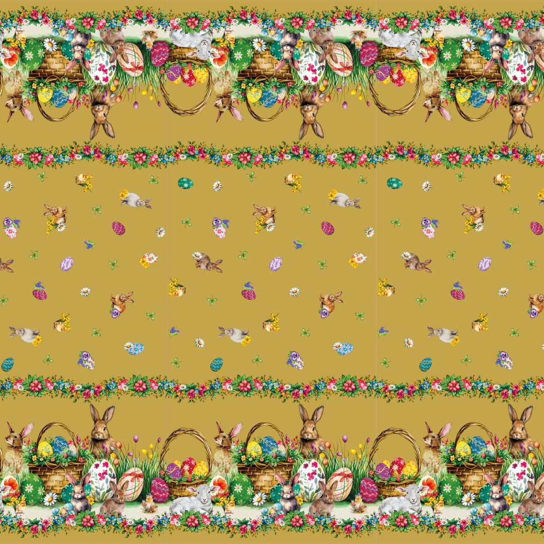 Påskelam Gylden – Påskevoksdug med lam og påskeharer, mønster