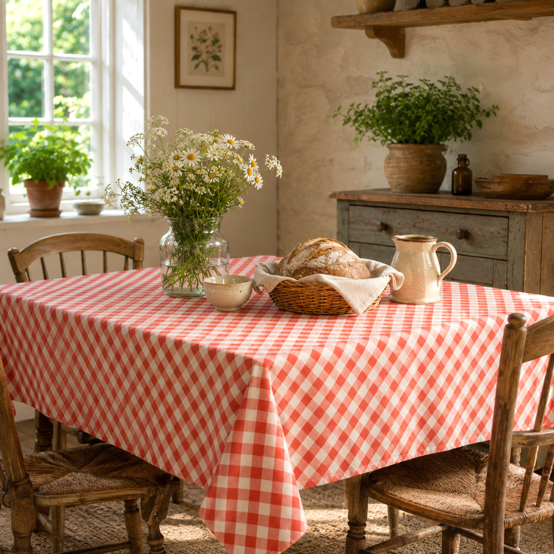 Picnic Red – Ternet voksdug med tekstillook, landmiljø