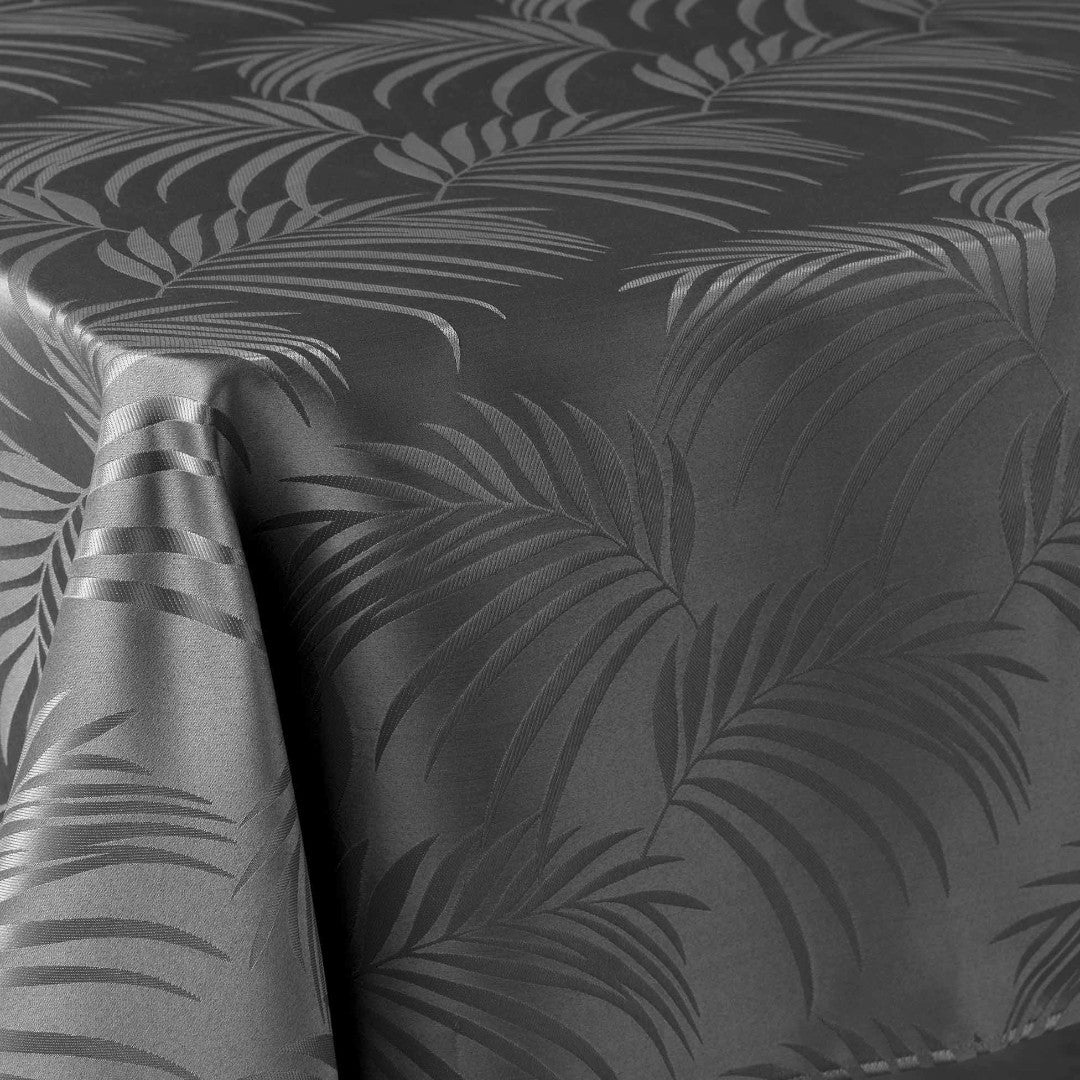 Plumette Charcoal Grey – Damaskdug med vævet palmebladsmønster – 140 x 240 cm, hjørne