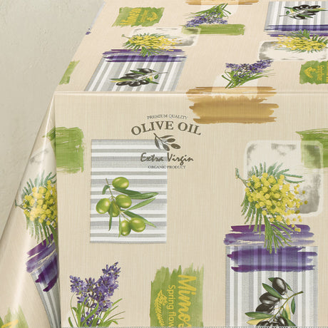Provence Oliven & Blomster - Voksdug med beige bund, hjørne