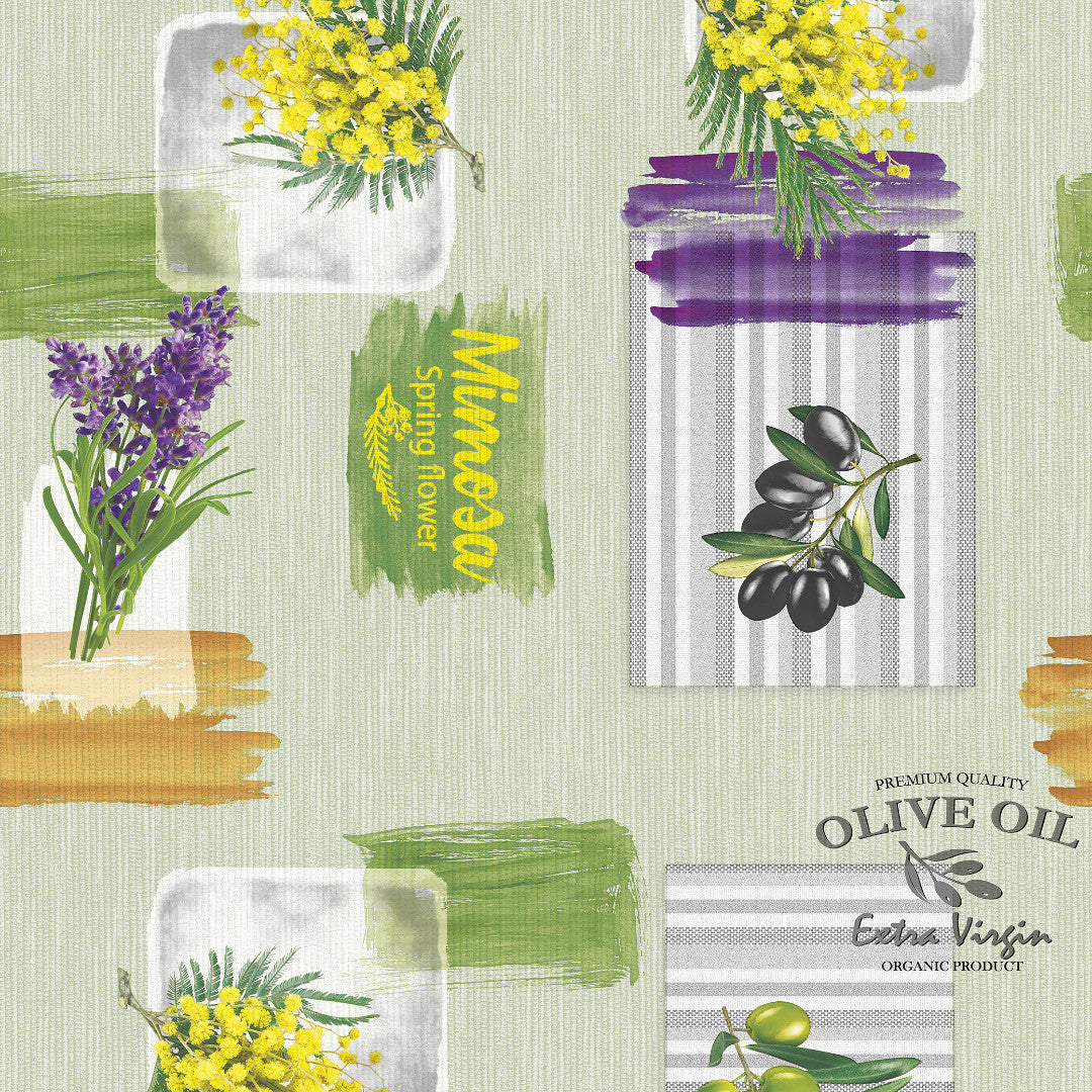 Provence Oliven & Blomster - Voksdug med grøn bund