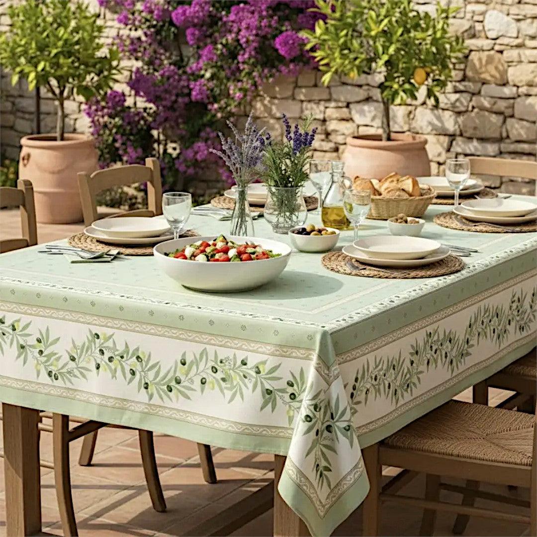 Ramatuelle Grøn - Rektangulær akrylbelagt provencedug 150 x 300 cm, miljø
