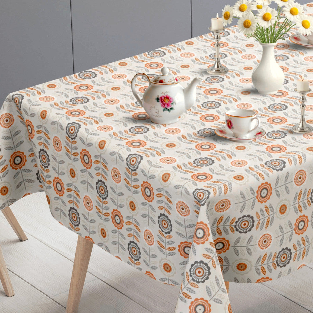 Retroblomst – Creme voksdug med grafiske blomster, bordende