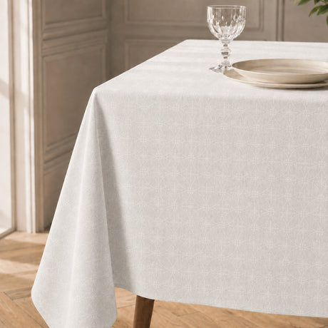 Rivera Blanco – Jacquardvævet akryldug i offwhite 180 cm bred, hjørne