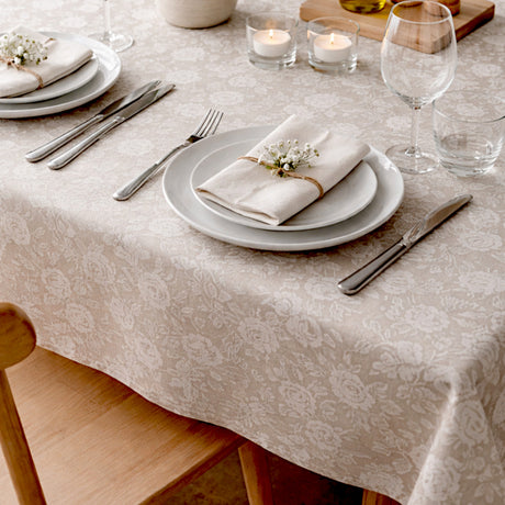 Rose Bianche - Akryldug i hørlook, 160 cm bred, borddækning