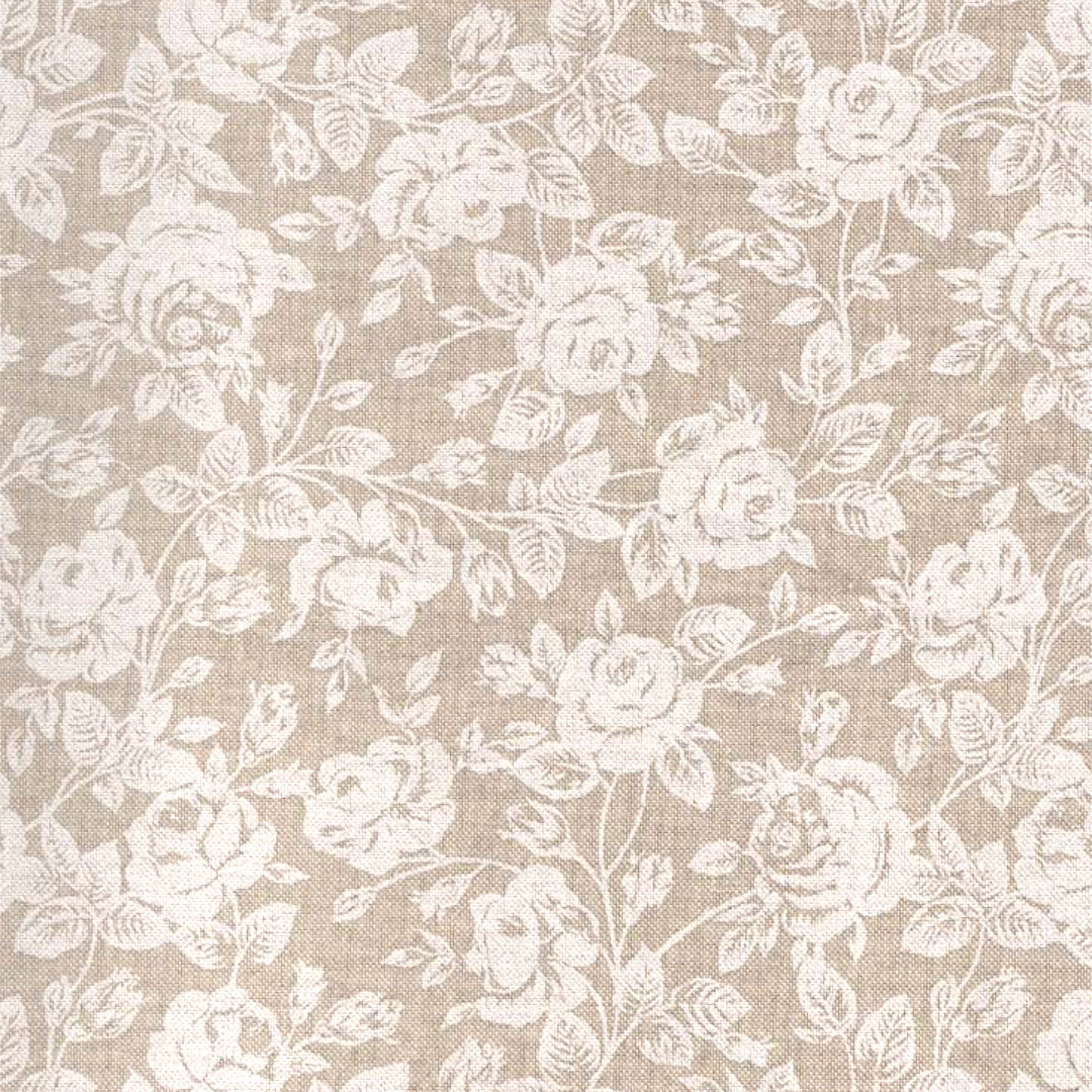 Rose Bianche - Akryldug i hørlook, 160 cm bred, mønster