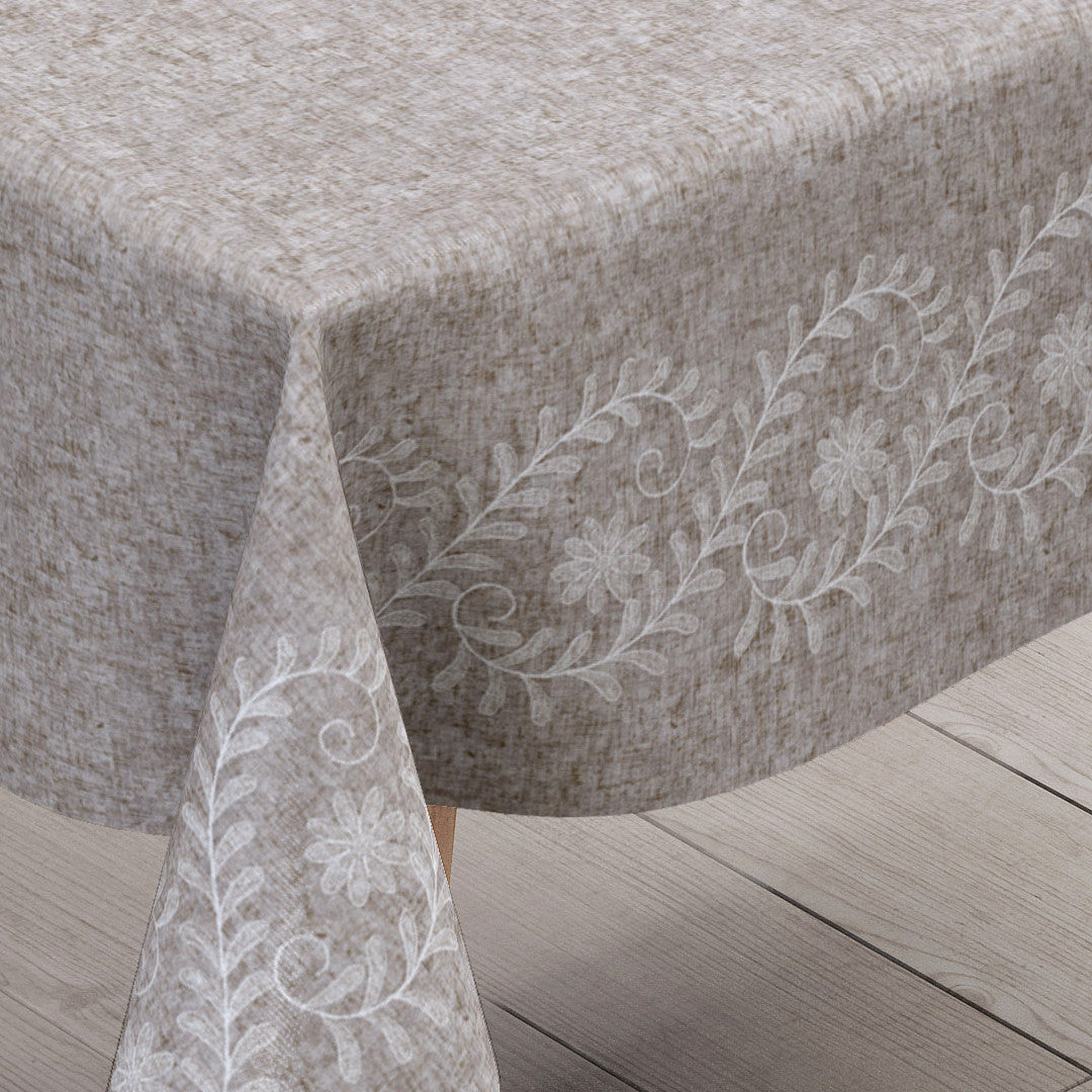 Silva Beige – Beige voksdug med elegant ornamentbort, hjørne