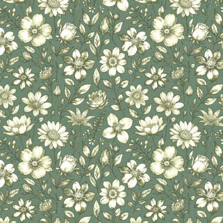 Skovblomst Grøn – Let præget voksdug med blomster, mønster