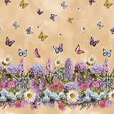 Sommereng Beige – Voksdug med blomster og sommerfugle, mønster