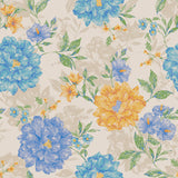 Sommerflora Beige – Voksdug med blå og gyldne blomster, mønster