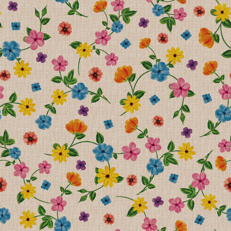 Sommerranker – Beige voksdug med farverige blomster