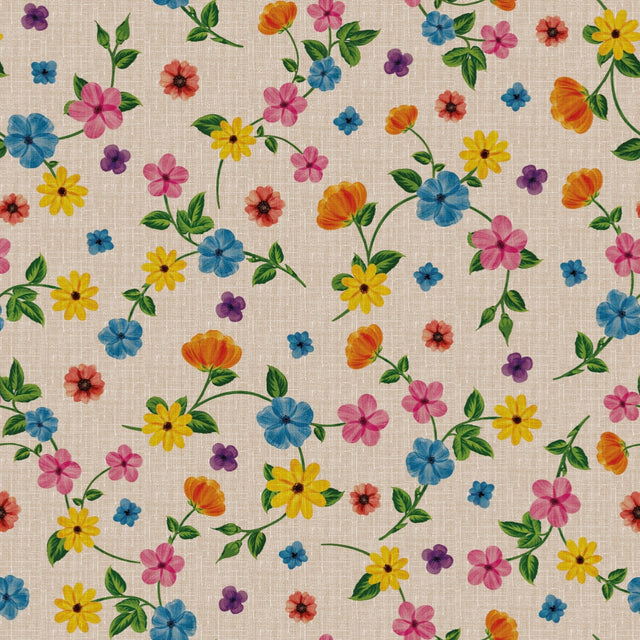 Sommerranker – Beige voksdug med farverige blomster