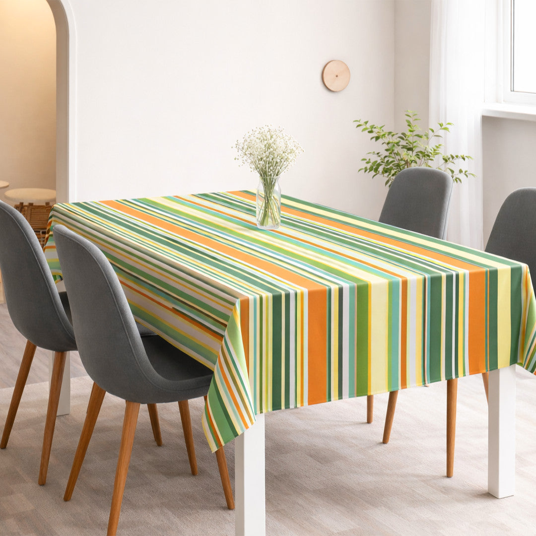 Sommerstribe – Grøn og orange stribet voksdug, miljø