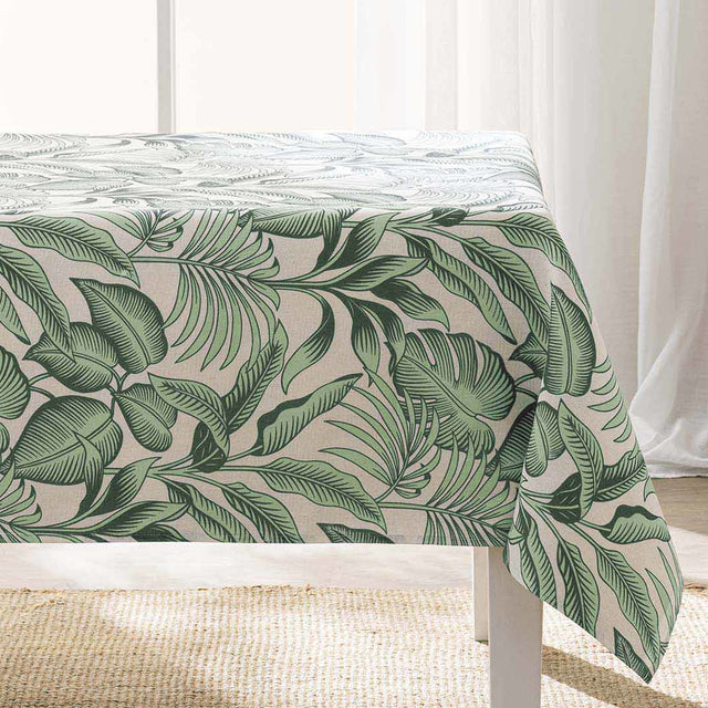 Stilys Sauge – Stofdug i hørlook med botanisk bladmønster – 140 x 240 cm