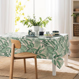 Stilys Sauge – Stofdug i hørlook med botanisk bladmønster – 140 x 240 cm, miljø