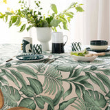 Stilys Sauge – Stofdug i hørlook med botanisk bladmønster – 140 x 240 cm, nærbillede