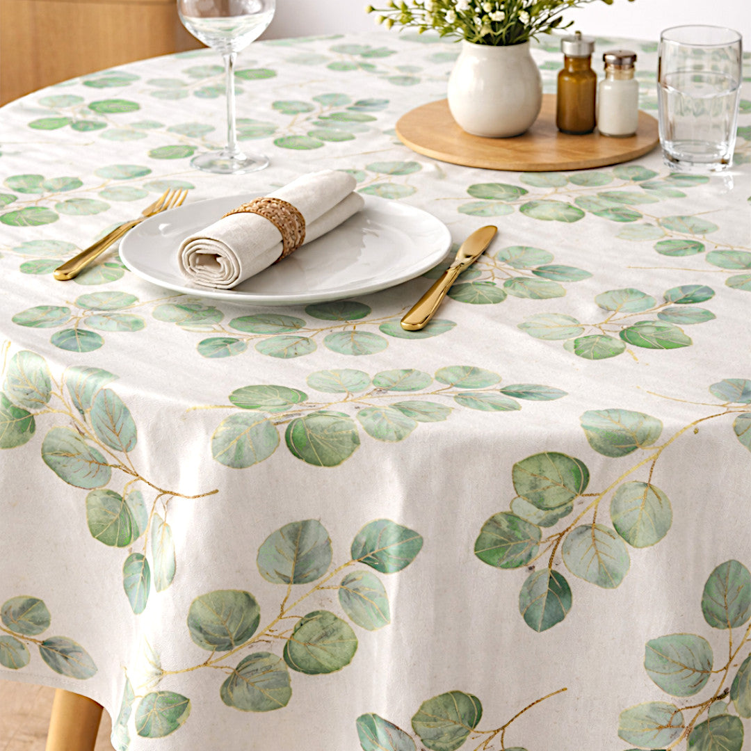 Textilia Glitter Eucalyptus – Voksdug i hørlook med guldeffekt, rund