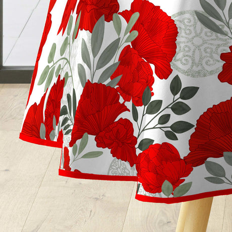 Textilia Occitanie - Rund voksdug med flotte røde blomster, Ø 155 cm, kant