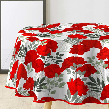 Textilia Occitanie - Rund voksdug med flotte røde blomster, Ø 155 cm