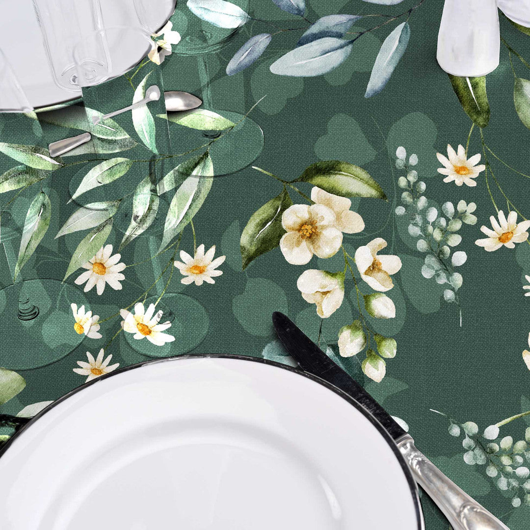 Textilia Paquerette - Voksdug med blomster og grønt, nærbillede