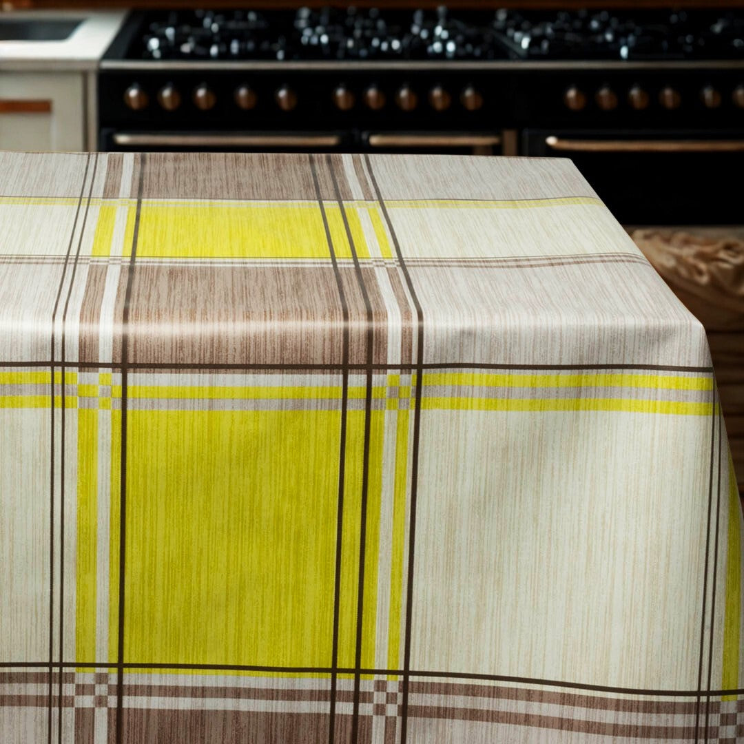 Torino Gul – Ekstra bred voksdug med store tern 160 cm