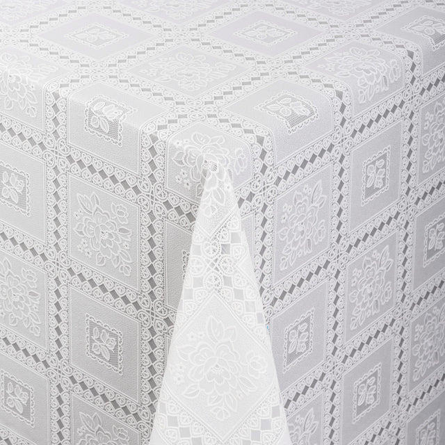 Valencia Lace – Hvid blondevoksdug med klassisk rudemønster