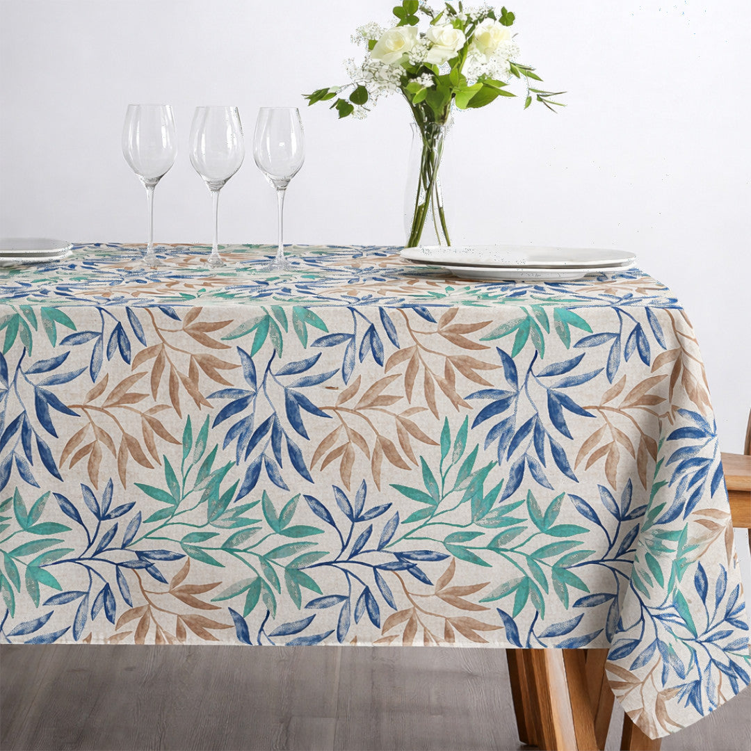 Valeria Blå – Akryldug med dekorativt bladmotiv, miljø