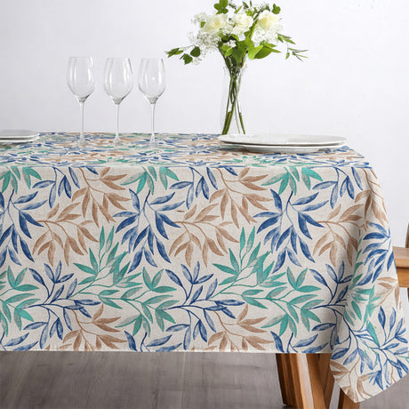 Valeria Blå – Akryldug med dekorativt bladmotiv, miljø