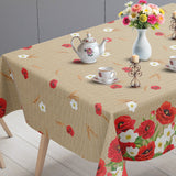 Valmueeng – Beige voksdug med valmuer og hessianlook, bordende