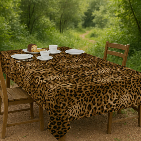 Voksdug Leopard Luxe – Eksotisk borddækning med dyreprint, naturmiljø
