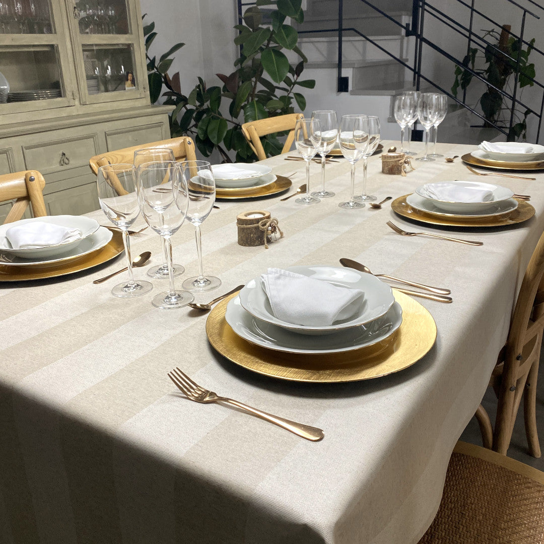 Wells Lino – Jacquardvævet akryldug med striber og hørlook, 160 cm, miljø