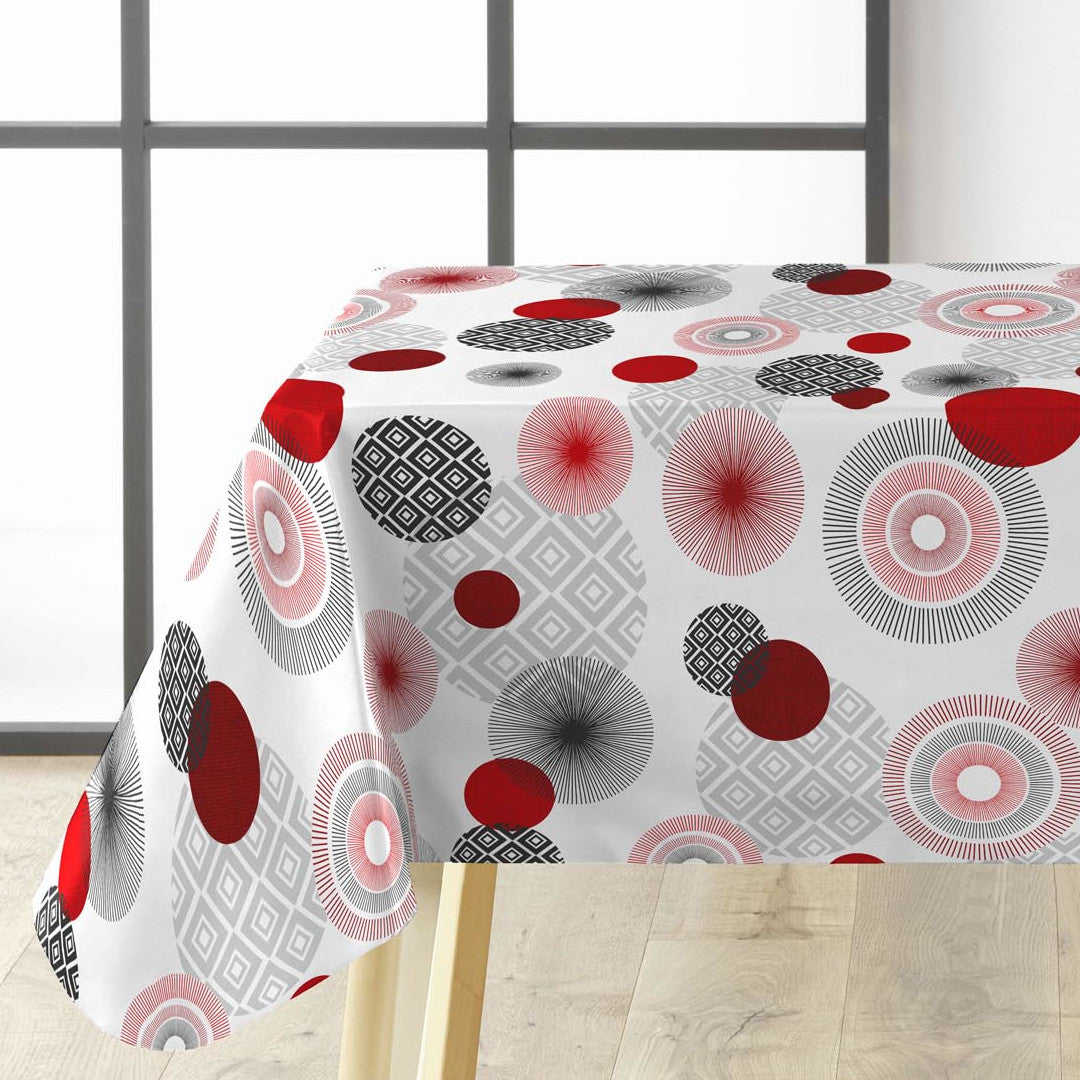 Zoya Red - Voksdug med grafisk cirkelmønster, hjørne