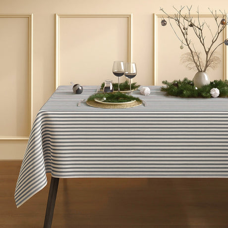 Akryldug i hørlook med striber i grå, miljø