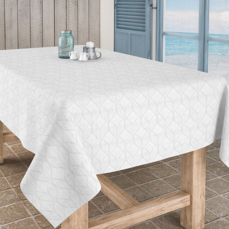 Manno hvid, jacquard vævet akryldug, 140 cm bred