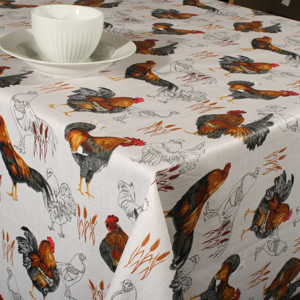 Hanegal Natur - Akryldug med haner 155 cm bred