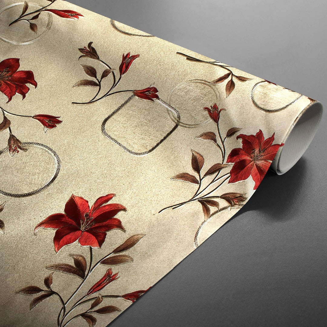 Altea Metallic Red - Gylden voksdug med røde julestjerner