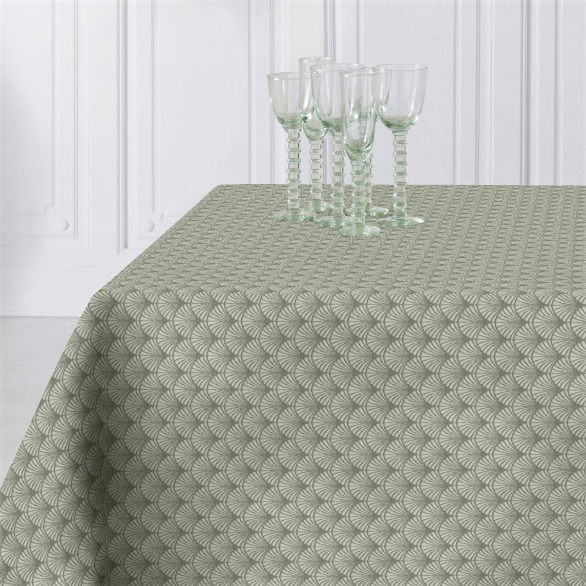 Amigoni Støvet Grøn - Jacquard vævet akryldug, 160 cm