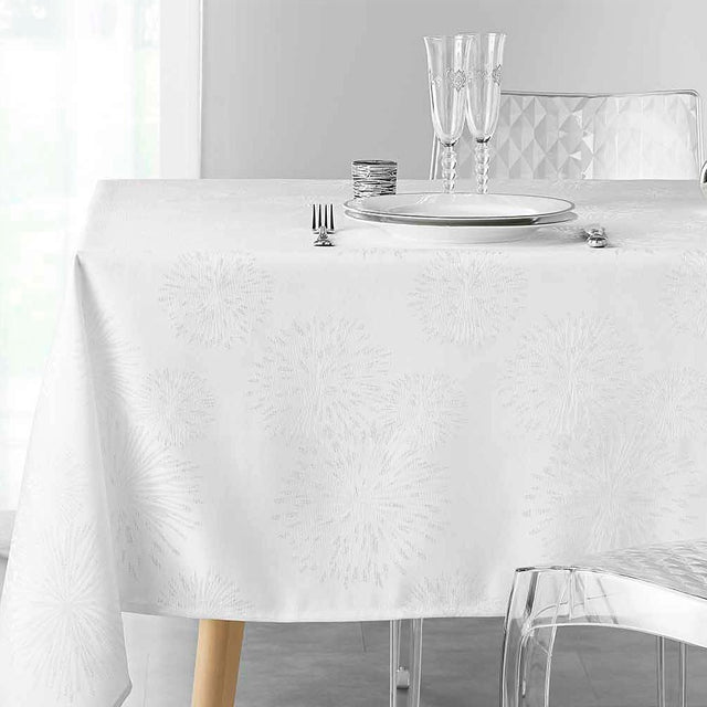 Artifice White/Silver - Jacquard vævet damaskdug med antiplet - 140 x 240 cm