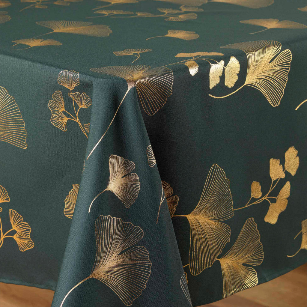 Bloomy Metallic Print - Green/Gold - Juledug med anti-plet, 150 x 300 cm
