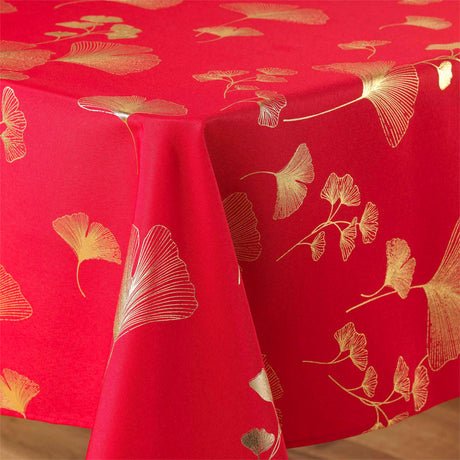 Bloomy Metallic Print - Red/Gold - Juledug med anti-plet, 150 x 240 cm