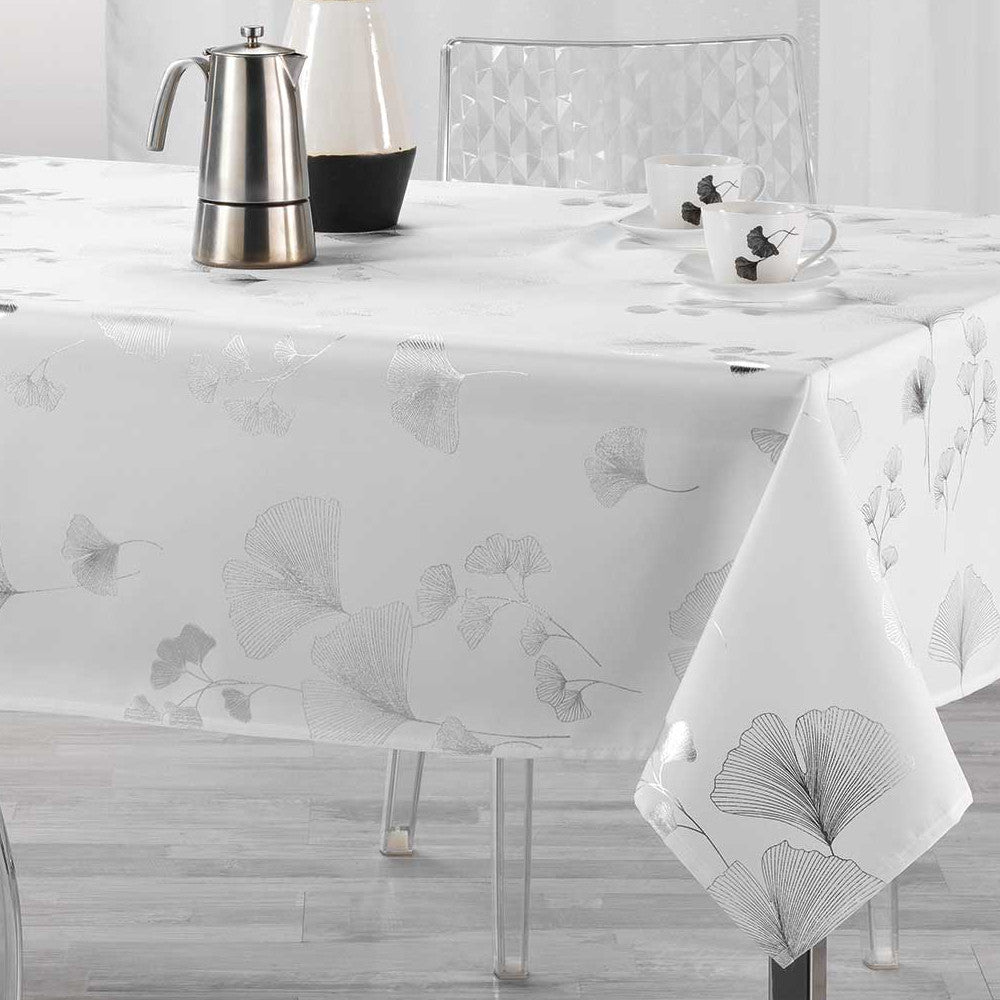 Bloomy Metallic Print -  White/Silver - Dug med anti-plet - 150 x 300 cm