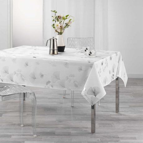 Bloomy Metallic Print -  White/Silver - Dug med anti-plet - 150 x 300 cm