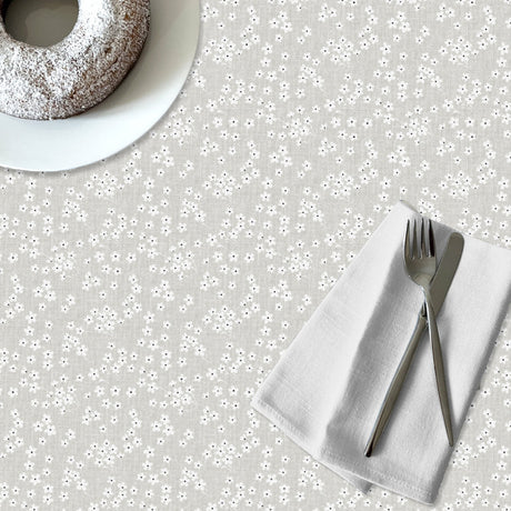 Blossom Mist – Voksdug med hørlook i grå, detaljer