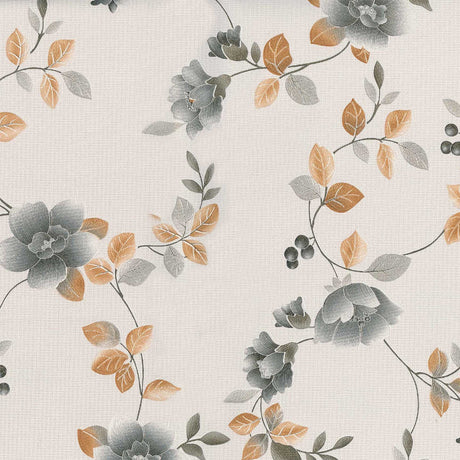 Textilia Brillantine Grey - Voksdug med blomster og hørlook