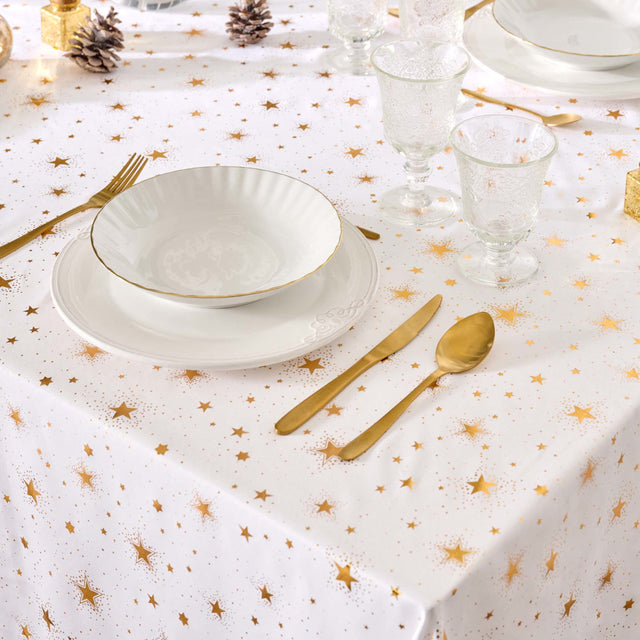 Comète Hvid/Guld – Juledug med antiplet 140 x 240 cm, nærbillede