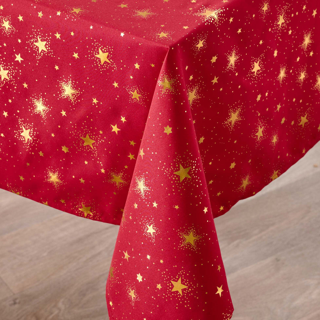 Comète Rød/Guld – Juledug med antiplet 140 x 240 cm, hjørne