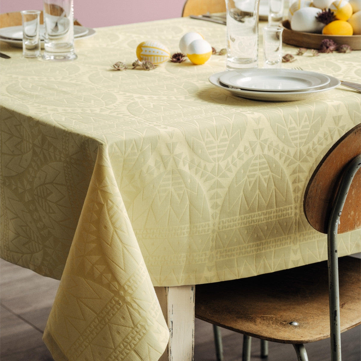 Easter Gul Damaskdug, flot påskedug fra Juna - 150 cm x 370 cm