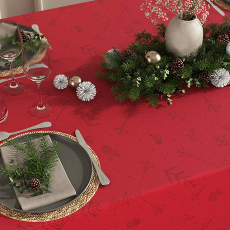 Engholm Noel damaskvævet juledug, rød - 150 x 320 cm, nærbillede